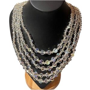vintage 5-strand Aurora Borealis crystal necklace with graduated faceted beads